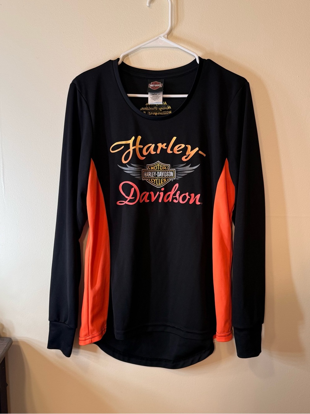 Harley-Davidson Black with Orange Panel Long Sleeve Performance Top